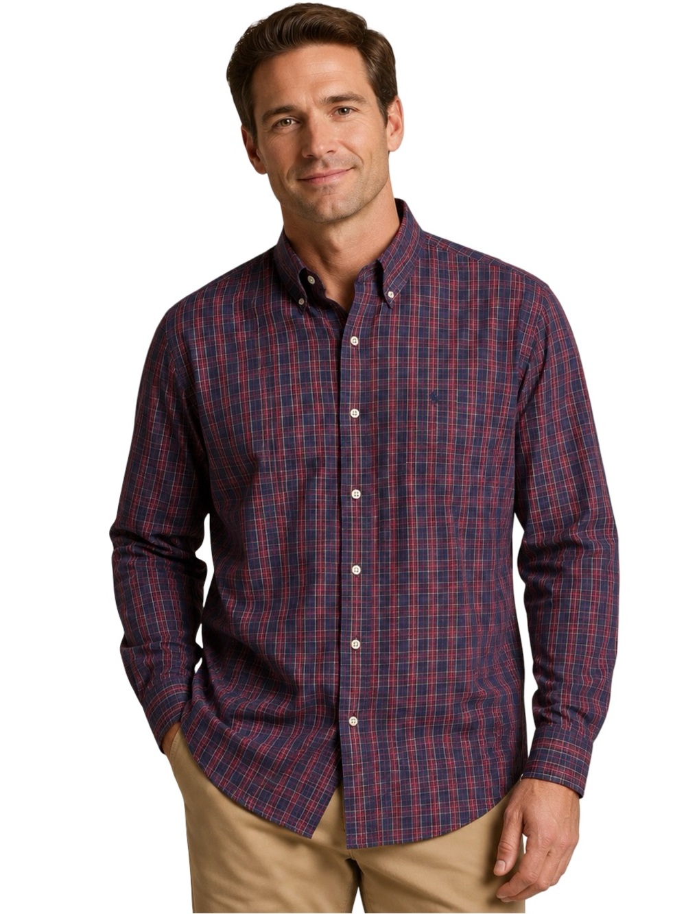 Polo Ralph Lauren Men’s Classic Fit Plaid Cotton Shirt Red Navy Large EUC